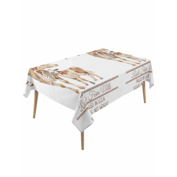 Beige Farm Animals Rectangle Tablecloth, Cow Farmhouse Waterproof & StainResistant Tablecloth, Washable Oil-proof Table Cover for Dining/Party/Wedding/Camping/Buffet 60x120 In