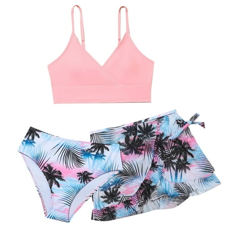 Miaoju Ruffle Girls Swimsuits Ruffle Bikinis for Teens Drawstring Tankini with Shorts 3pcs Cutout Girl Bathing Suit