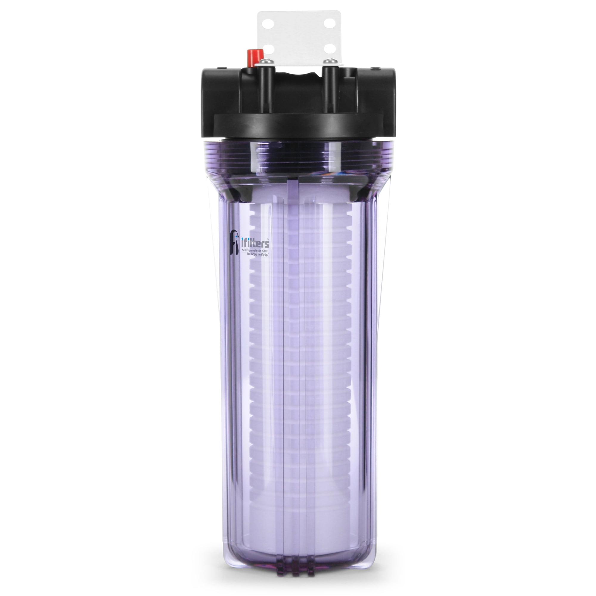 iFilters Whole House Sediment Filter System for Dirt, Sand, Silt, Rust and Scale - Clear Housing - 3/4" Ports - Pressure Relief Button