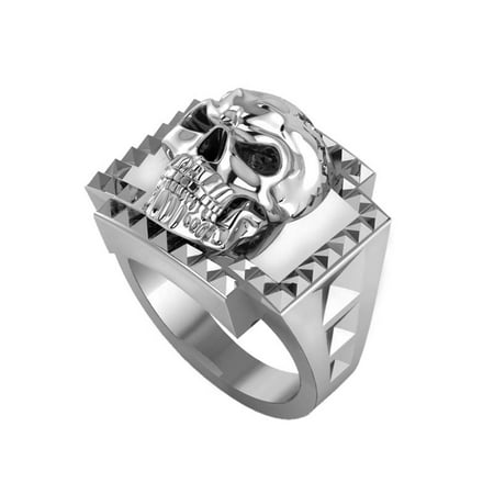 Sterling Silver Skull Ring with Studs