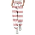 thumbnail image 2 of MKOSPLRT Sweatpants for Girl Striped Activewear Joggers High Waist Drawstring Color Block Sweat Pants Lightweight Wide Leg Pants with Pocket, 2 of 8