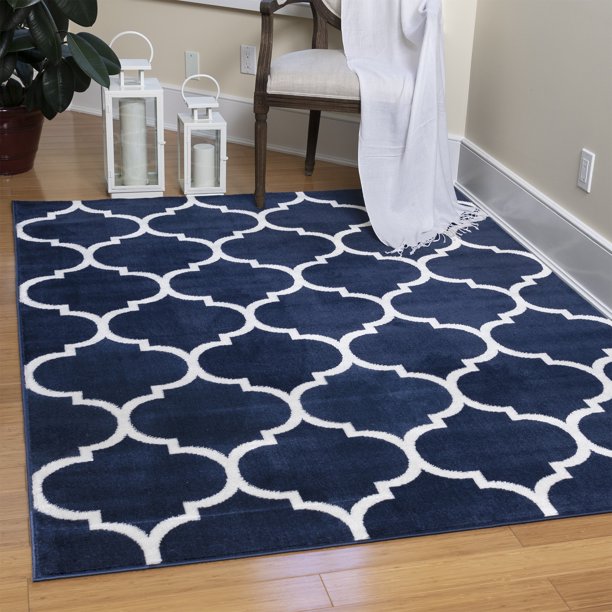 Ottomanson Royal Moroccan Trellis Area Rug, Navy Blue, 5'3"X7