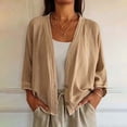 thumbnail image 5 of Women's Oversized 3/4 Sleeve Linen Cardigan Open Front Button Cropped Loose Casual Daily Shirt Tops Khaki Soft Loose Fitting Cardigan for Daily Wear XXL, 5 of 7