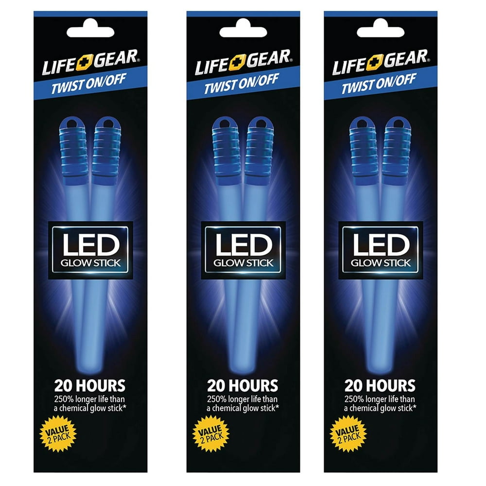 6 PACK Battery Powered Glow Stick Reusable LifeGear Twist Turn + Clip