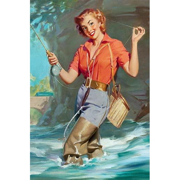 Pin-Up Fly Fishing-Fine Art Canvas Print (20" x 30")