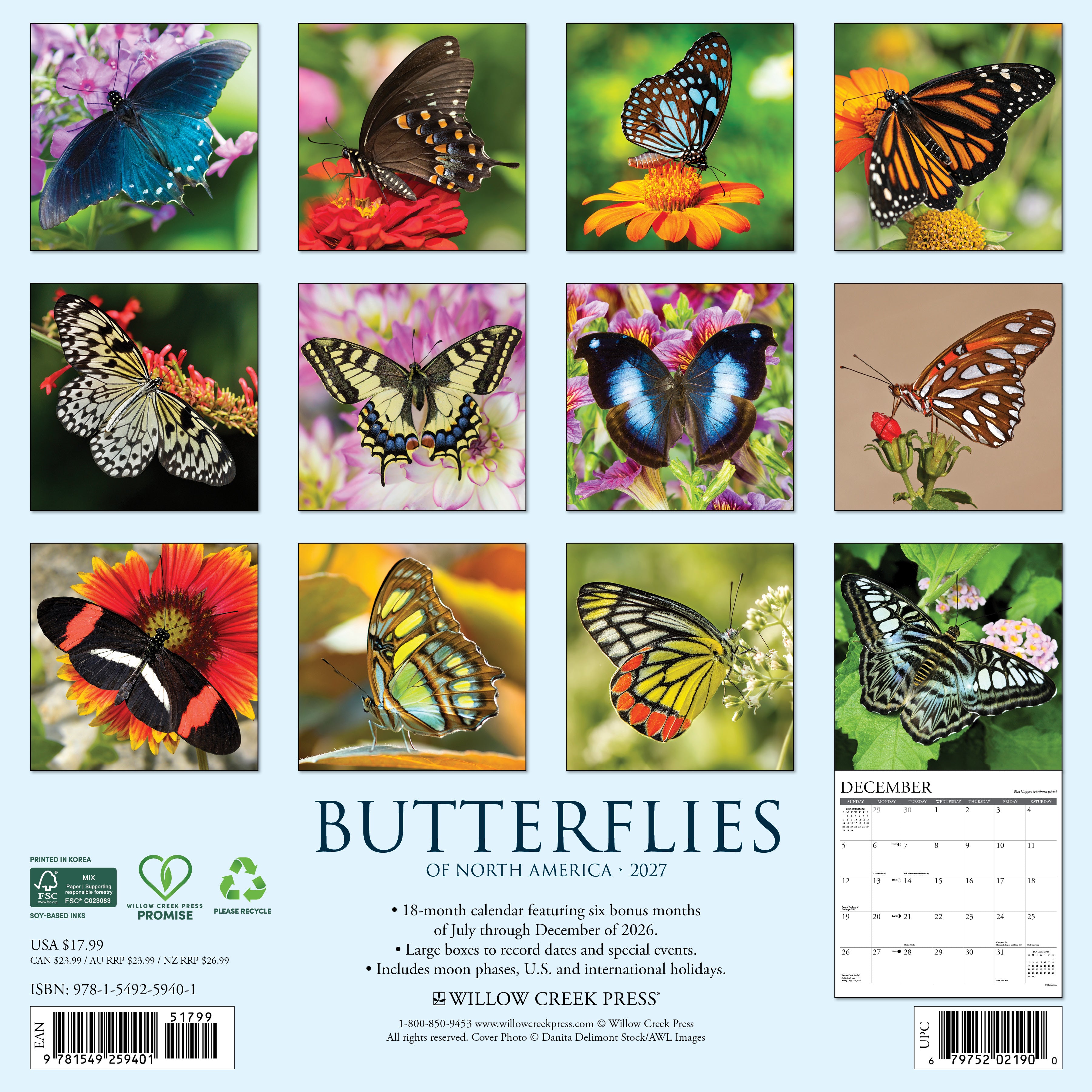 Willow Creek Press, Butterflies of North America 2027 Wall Calendar