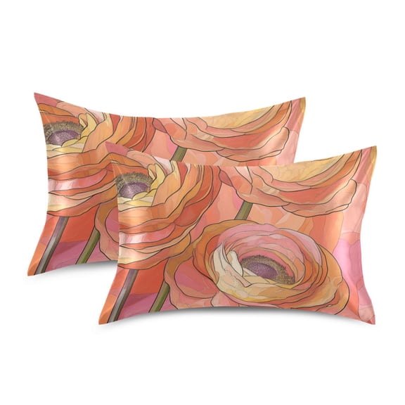 Yayeee Pillowcase Standard Size Set of 2 Satin Wrinkle Resistant Pillow Case, Abstract Pink Flowers