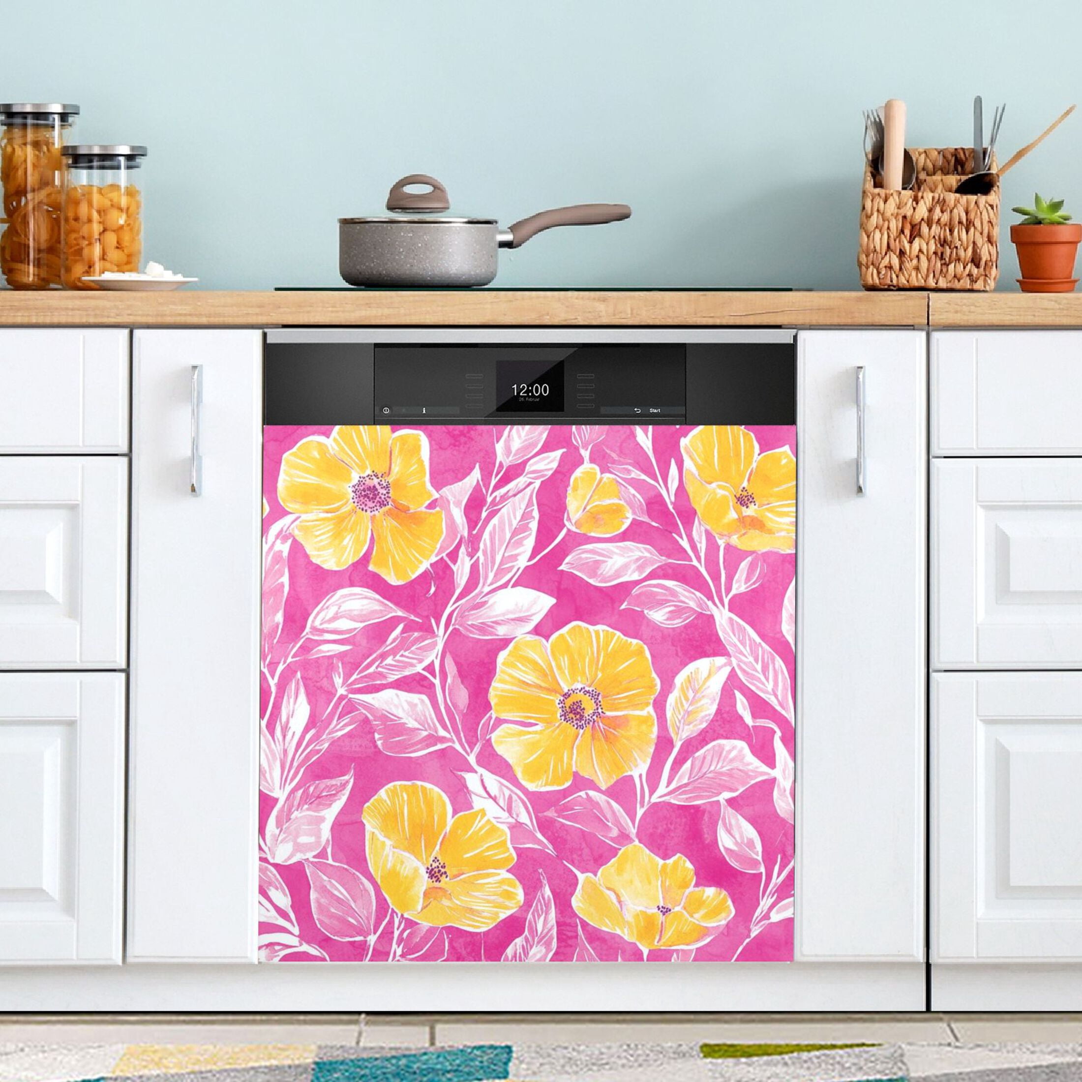 Dishwasher Magnetic Sticker 23x26 Inch Refrigerator Magnetic Sticker Washing Machine Magnetic Sticker Kitchen Panel Magnetic Sticker Home Decor Beautiful Yellow Flower