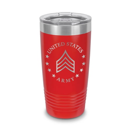 

E-5 Sergeant US Army Rank Tumbler 20 oz - Laser Engraved w/ Clear Lid - Stainless Steel - Vacuum Insulated - Double Walled - Travel Mug - sgt or-5 e5 - Red