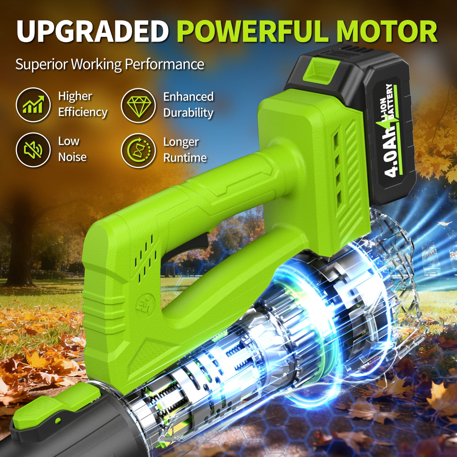 Leaf Blower Cordless, Electric Leaf Blower with 4.0Ah Battery, Charger And Extended Nozzle, 650 CFM & 280 MPH Handheld Battery Blowers, 21V Lightweight Small Leaf Blower for Lawn Care, Garden, Patio