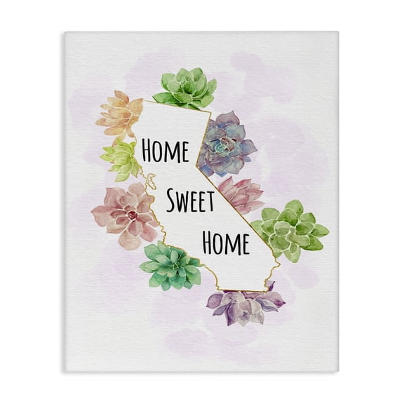 Stupell Industries Bohemian California State Home Sweet Home Succulent Watercolor Vignette Canvas Art, 16 x 20, by Ziwei Li