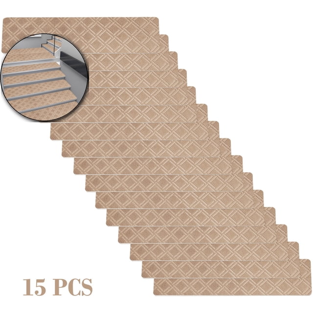 Dvruxg 15 Pcs Extra Large Non-Slip Carpet Stair Treads - Slip Resistant Indoor Rug for Elders & Pets - Easy to Clean with Reusable Adhesive