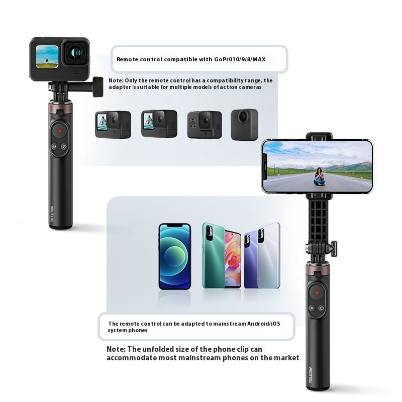 Bluetooth Camera Tripod Selfie Stick - Bigcan Vlog Remote Control Extendable Tripod Pole for GoPro 13/12/11/10/9/8/MAX & iOS Android Phones, Foldable 173–600mm with Rotating Phone Holder