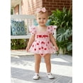 thumbnail image 6 of BemeyourBBs Newborn Baby Girls Mother's Day Father's Day Outfit Summer Romper Dress Baby Girl Clothes I Love Mom Dad Letter Heart Smocked Flying Sleeve Tulle Tutu Dress and Bow Headband Set, 6 of 9