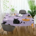 thumbnail image 3 of Yayeee Tablecloths 60" x 60" Rectangle Wrinkle Resistant Party Table Cover, Light Purple Halloween Black Cat, 3 of 8