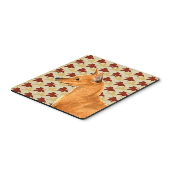 "Min Pin Fall Leaves Portrait Mouse Pad Hot Pad or Trivet"