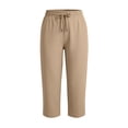 thumbnail image 5 of Tqcoqu Women's Drawstring Waist Capri Pants with Pockets,Straight Leg Elastic Summer Casual Pants,Beige Women's S-XXXL, 5 of 9