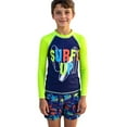 thumbnail image 2 of Swimsuit for Kids Boys Summer Short Sleeve Letter Prints 2 Piece Top And Swim Trunks Swimwear Beach Bathing Suit Blue Size 9-10 Y, 2 of 5