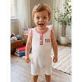 thumbnail image 5 of BemeyourBBs Newborn Baby Boy 4th of July Outfit Patriot Independent Day Clothes Fourth of July Baby Boys Waffled Romper Star Striped Embroidered Plaid Trim Button Sleeveless Jumpsuit, 5 of 9
