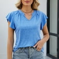 thumbnail image 2 of Birdeem T-Shirt Bas à Volants à Col en V Uni pour Femmes, Printemps et Été, Haut Ajouré, 2 of 8