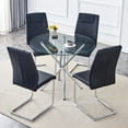 thumbnail image 2 of LUFTUT 5-Piece 36.6 Inch Round Dining Table Set for 4, Modern Glass Top Kitchen Table with 4 Black PU Chairs, Silver Chrome Base Minimalist Dinner Set for Small Spaces, 2 of 9