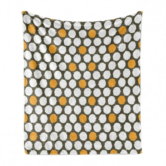 Retro Soft Flannel Fleece Throw Blanket, Bicolor Grunge Dots on Earthy Toned Background Abstract Arrangement, Cozy Plush for Indoor and Outdoor Use, 50" x 60", Dark Taupe Orange, by Ambesonne