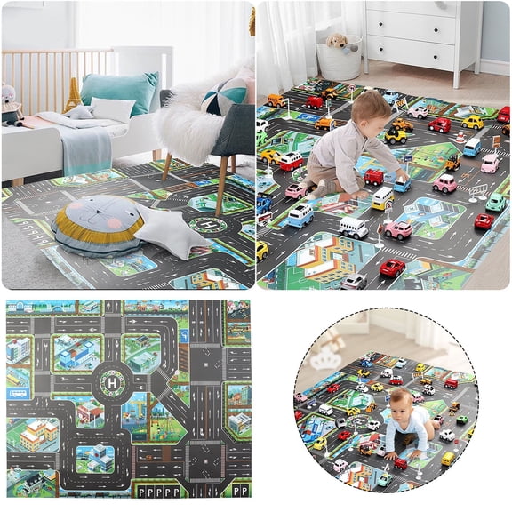 Kids Carpet Playmat Rug, Car Play Mat Cloth Kids Rugs Foldable Non Slip Kids Rug For Playroom Kids Play Rug Suitable For Home Indoor Outdoor Use