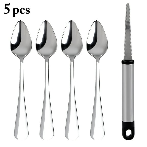 Bangcool 4PCS Grapefruit Spoons Stainless Steel Serrated Fruit Spoons Dessert Spoon with Grapefruit Peeler