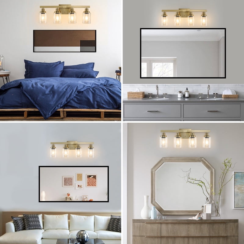 24" Gold 4-Light Bathroom Vanity Light Fixture with Clear Glass Shades, Modern Wall Sconce Lighting for Bathroom Mirror, Vanity, Dressing Room, or Hallway (No Bulbs Included)