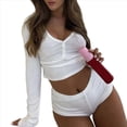 thumbnail image 2 of Conjuntos de Dos Piezas para Mujer: Top Corto de Larga y Pantalones Cortos de Cintura Baja, Conjuntos Deportivos para Gimnasio. M, 2 of 7