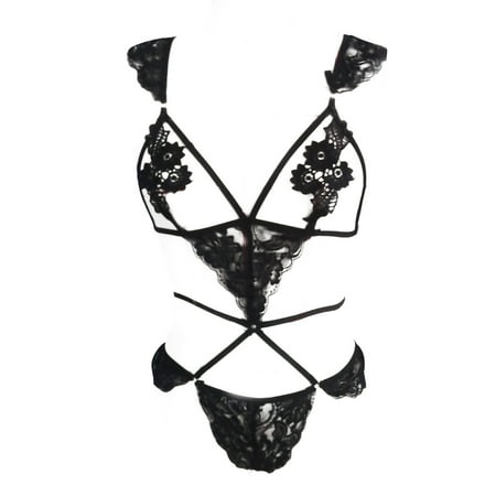 

nsendm Lingerie For Women Sexy See Through Cup Bodysuit Teddy Floral Lace Self Knot Lingerie Valentine s Day Lingerie for Women Underwear Black Small