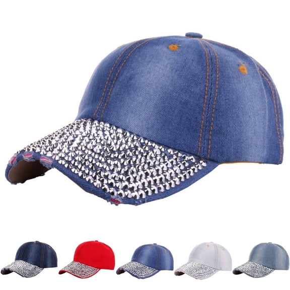 Migroa Rhinestone Embellished Cowboy Hat, Full Brim Glitter Sun Hat for Women Festival Party Blue Universal Fit