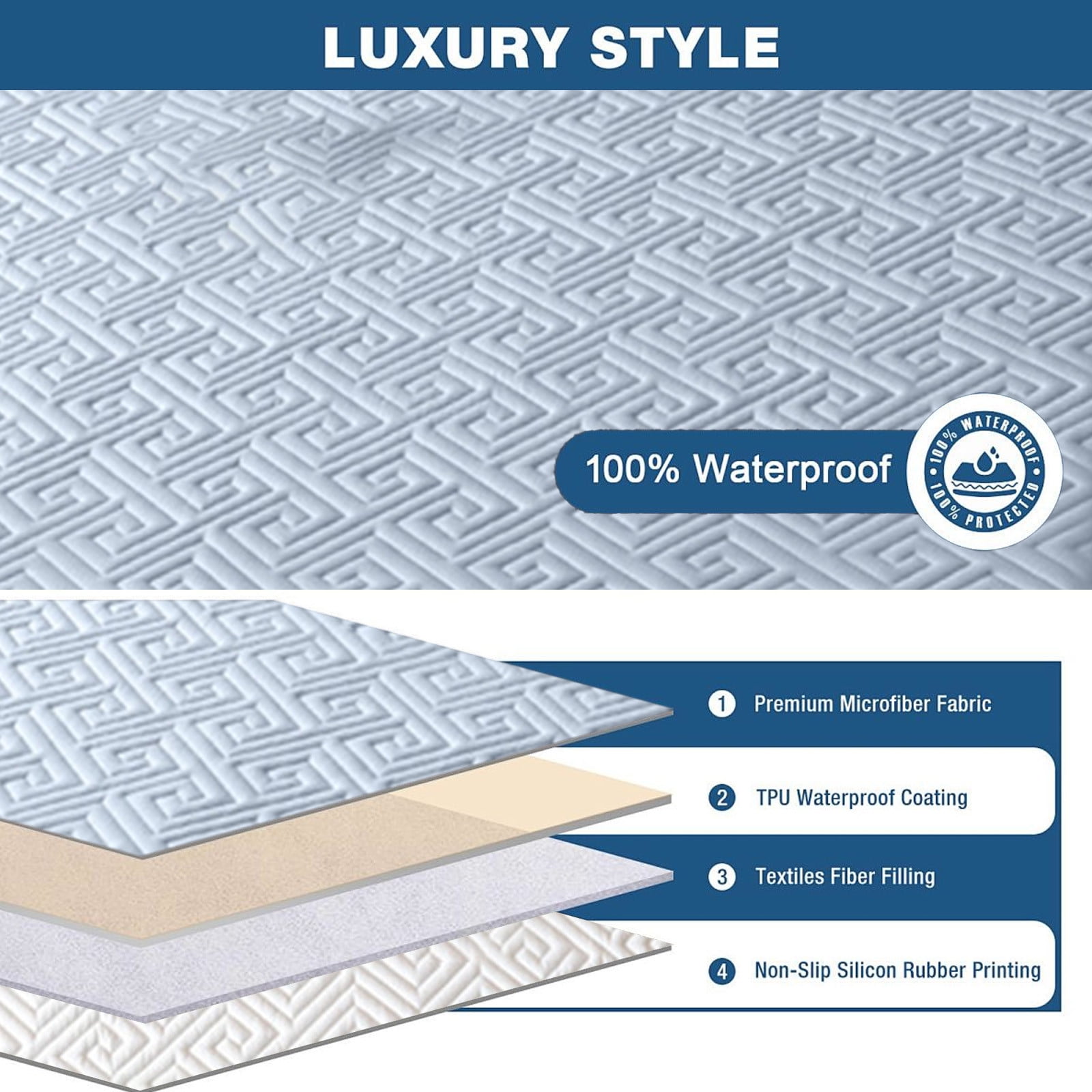 EGYMEN Mattress Protector, Waterproof Fitted Bed Cover With Nonslip Design, All-In-One Mattress Shield For Ultimate Protection, Soft And Comfortable Bed Sheet For Better Sleep(Light Blue)