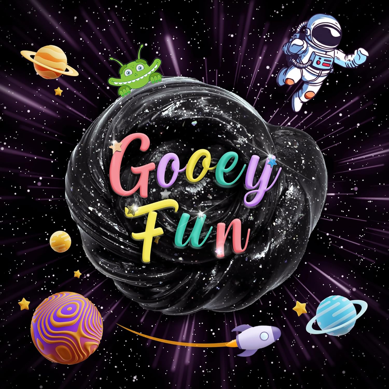 Playbees Black Nebula Slime - 48 Pack - Galaxy Star Slime Party Favors for Kids - Non-Sticky, Stress Relief, Arts & Crafts