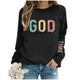 thumbnail image 2 of Hauaitttt Women Letter Printed Casual Long Sleeved Pullover Round Neck Hooded Sweatshirt Tunic Zip up Hoodie Tie Cute Sweatshirts for Women Knit T Shirt Front Zip Athletic Jacket Distressed, 2 of 5