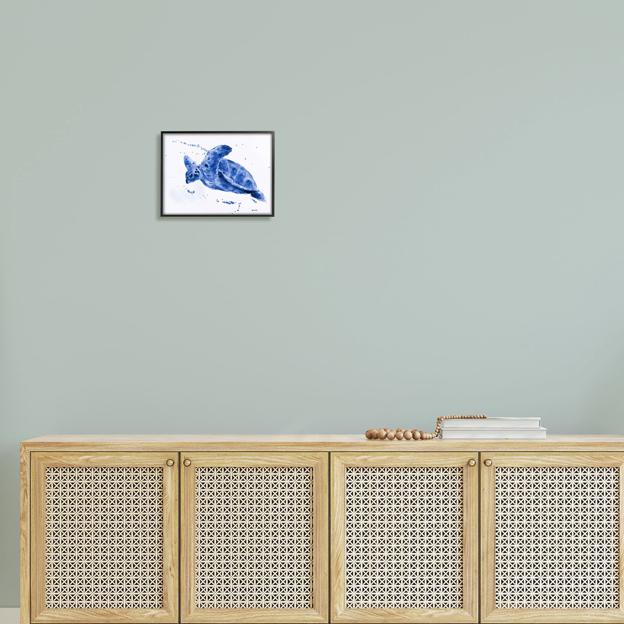 Stupell Industries Blue Sea Turtle Splashing Water Bubbles Design Framed Wall Art, 30 x 24, Design by Patti Mann