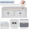 thumbnail image 4 of Rectangle Storage Bench with 4 Doors and Adjustable Shelves, Modern Linen Upholstered Wooden Shoe Bench with Removable Cushion and Round Handles for Living Room Entryway Porch, White, 4 of 8