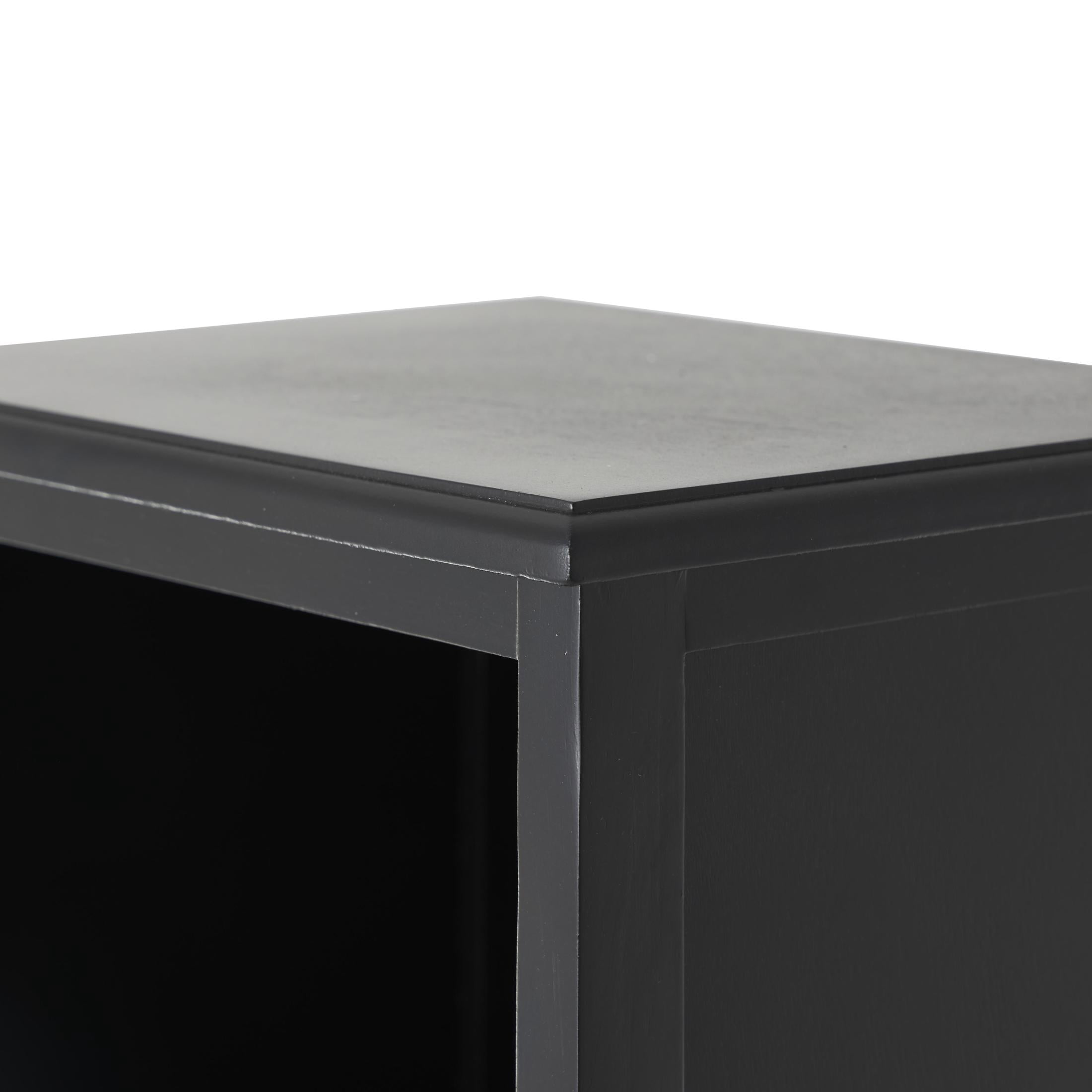 DecMode 14" x 58" Black Wood 2 Drawer and 3 Shelf Cabinet with Rattan Front, 1-Piece