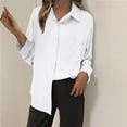 thumbnail image 2 of Kovlvoll Long Sleeve Shirts for Women Lapel Collared Button down Lightweight Casual Comfy Solid Color Tops with Pocket, 2 of 4