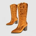 thumbnail image 5 of UngA Western Boots Women Mid-Calf Cowgirl Boots Cowboy Western Pull-On Tabs Pointy Toe Boot Orange,8, 5 of 7