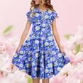 thumbnail image 2 of Bainana Summer Dresses For Girls Teen Tie Dye Floral Print Ruffled Sleeve Crew Neck Dress Breathable Casual Little Girls Holiday Party Street Wear Blue Size 6-7 Years, 2 of 5