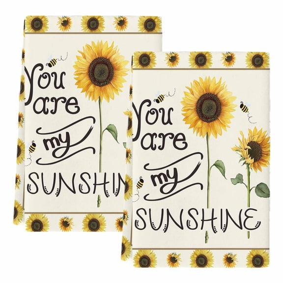 Dish Towels, You Are My Sunshine Sunflower Absorbent Kitchen Towels 2 PCS, Bees Yellow Microfiber Hand Towels Dish Cloths Tea Towels for Home Bathroom Cleaning Drying,18X28-Inch,