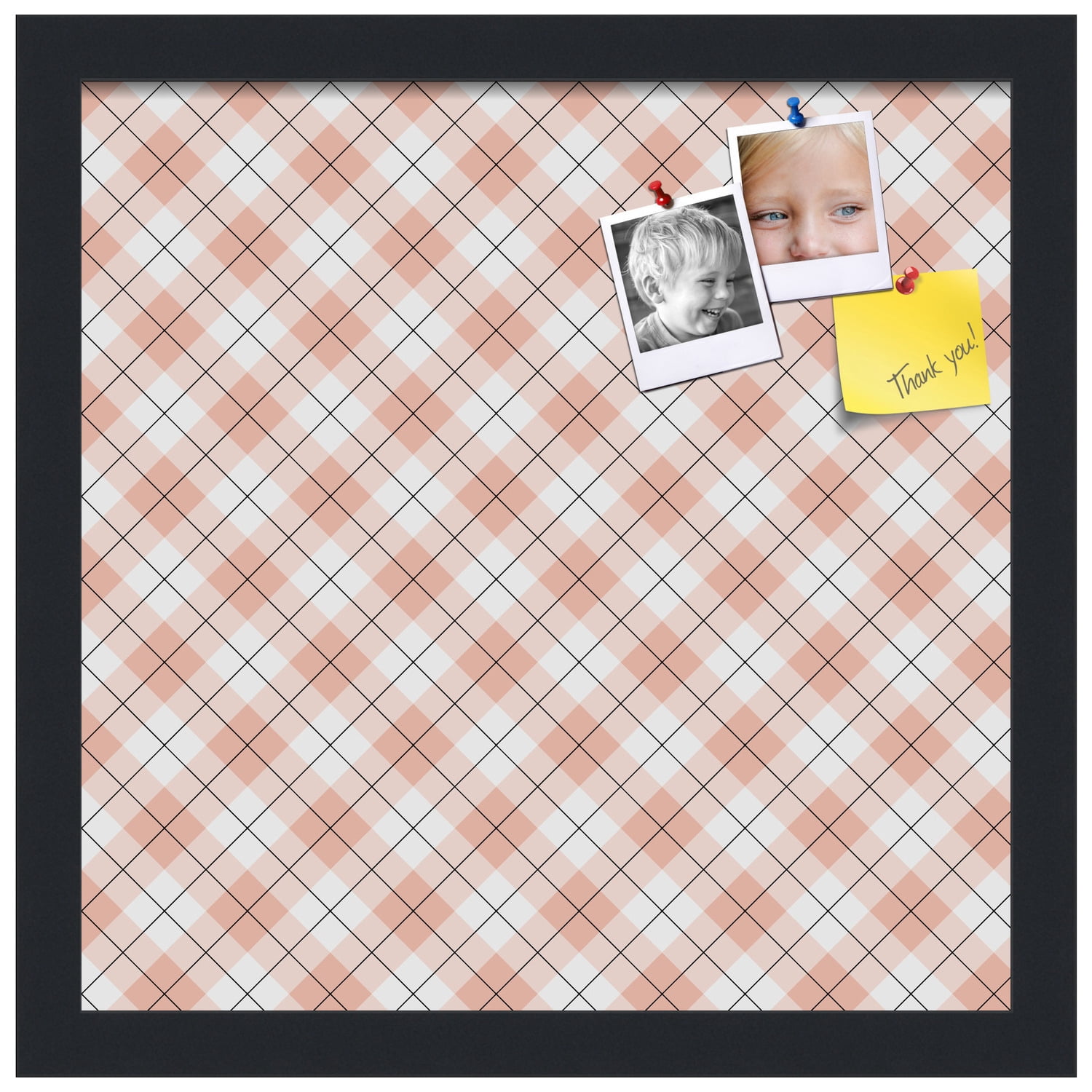 PinPix ArtToFrames 12x12 Custom Cork Bulletin Board Argyle Tan   Poster Board Has a Fabric Style Canvas Finish, Framed in Satin Black (PinPix-643)