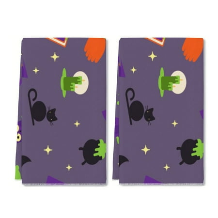 

YladaFaie Set of 2 Pack Halloween Elements Tea Dish Towels Absorbent Drying Cloth Tea Towels for Cooking Baking 16 x 24 Inch for Bathroom Holiday Seasonal Wreath Decor