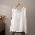 thumbnail image 5 of Embroidered Tops for Women Summer Floral Sleeveless Boho Tops Casual Crew Neck Blouse Loose Tank Tops M-XXL White XL(XL), 5 of 7