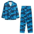 thumbnail image 3 of SCRAWLGOD Dinosaur Print Blue Mens Polyester Cozy Pajama Set, Lightweight Button-Down Long Sleeve Pajama Set for Men with Pockets, Men's Sleepwear, Casual Loungewear, M, 3 of 6