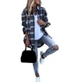 thumbnail image 2 of Seyurigaoka Women Juniors Plaid Cardigan, Single-breasted Long Sleeve Lapel Shirt with Pockets, 2 of 4
