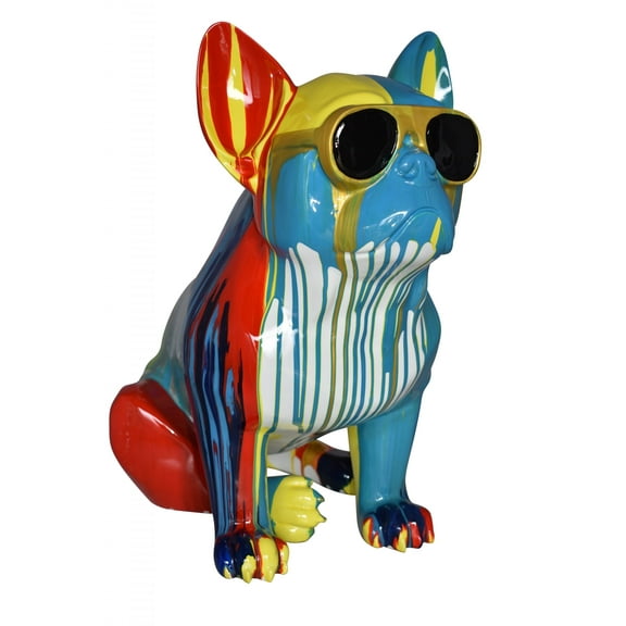 Nifao Graffiti Looking French Bulldog with Glasses Resin Statue – Home Decor Sculpture, 19"L x 12"W x 19"H