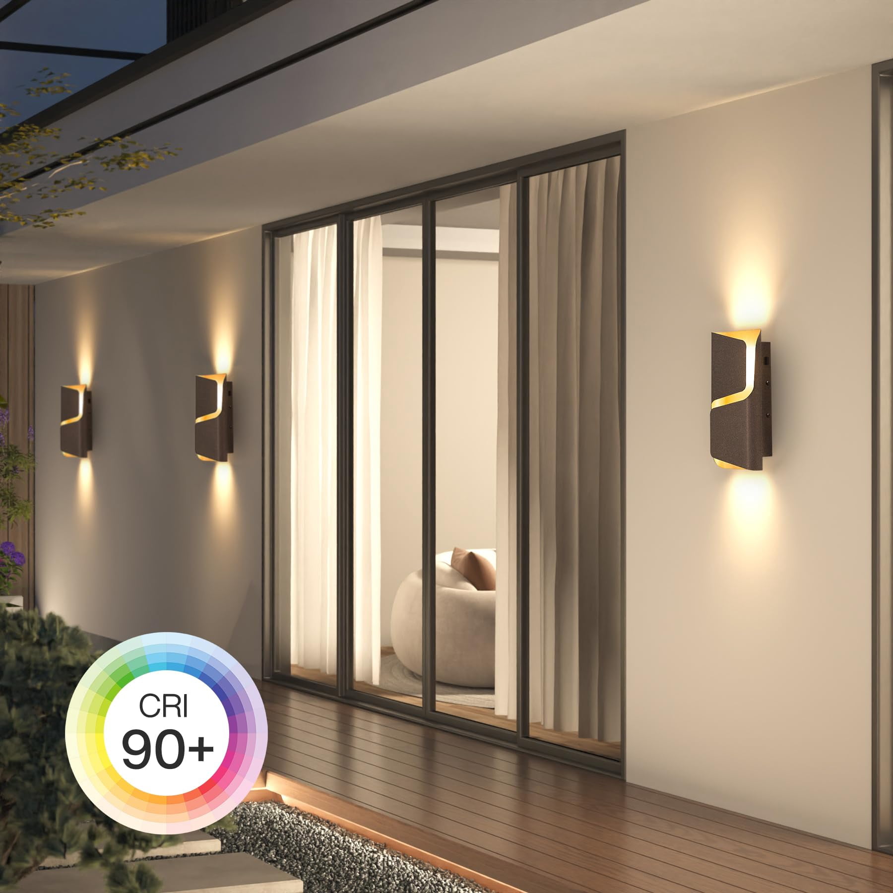 Tribesigns 2-Pack LED Outdoor Wall Lights, 11.8" Modern Wall Sconce with 3 3CCT, 10%-100% Dimmable, IP44 Waterproof, Automatic Photocell Sensor, Patio Fence Garage Decorative