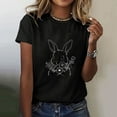 thumbnail image 2 of Women's Casual Easter Floral & Bunny Print Crew Neck Short Sleeve Top Black XL, 2 of 5